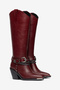 Burgundy Matte Leather Chain Buckle Trok Detail Pointed Toe Western Cowboy Boots