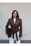 Women's Viral Tie-Detail Waist New Season Leather Jacket