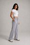 Women's Gray High-Waisted, Linen Textured Gabardine, Elastic Waist, Lace-Up, Pocketed, Comfortable Fit Pants - 5