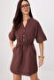 Brown Shirred Detailed Buttoned Short / Mini Woven Dress Twoss26El00225 - 2