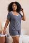 Anthracite Bow Lace Detailed Viscose Soft Tuşe Plus Size Pajama Set Tbbss26Ai00044