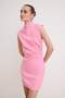 Pembe Drape Detaylı Dik Yaka Kısa / Mini Dokuma Elbise TWOSS26EL00306 - 2