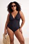 Black Side Gathered V-Neck Plus Size Swimsuit Tbbss26Am00034 - 3