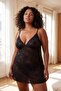 Siyah Dantelli İp Askılı Külotlu Örme Babydoll/Fantezi Gecelik Büyük Beden Babydoll TBBSS26DH00015