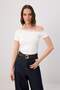 Ecru Fitted/Bodycon Boat Neck Lace Detailed Crop/Short Soft Knitted Blouse Twoss26Bz00914