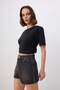 Black Trok Detailed High Waist City Boy 100% Cotton Denim Shorts Twoss26Sr00263 - 4