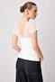Ecru Plain Fitted V-Neck Standard Sleeve Short Gathered Ribbed Stretchy Knitted Blouse Twoss26Bz00991 - 4