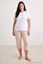 Bej Kalp Nakışlı/Baskılı Örme Büyük Beden Pijama Takımı TBBAW27AI00039 - 2