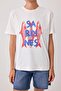 Ecru Fish Print Oversize Crew Neck Standard Sleeve Short 100% Cotton Knitted T-Shirt Twoss26Ts00123 - 3