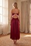 Bordo-Pembe Dantelli Sırt Detaylı İp Askılı Saten Dokuma Gecelik THMSS24GC00003 - 5