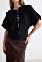 Siyah Oversize Bluzan Yarasa Kol Triko Bluz TWOAW27BZ00005 - 3