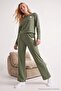 Haki %100 Pamuklu Yıldız Nakışlı Örme Pijama Takımı THMAW26PT00012 - 3