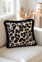 Black Tasseled, Leopard Pattern, Decorative 43x43cm Square Throw Pillow Cover