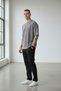 Men's Light Gray Line Detailed Crew Neck Crepe T-Shirt - 2