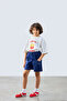 Navy Blue Shorts with Embroidery Detail