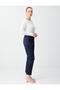 Navy Blue High Waist Regular Leg Woven Gabardine Trousers - 3