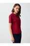 Burgundy Short Sleeve Crew Neck Knitted T-Shirt with Embroidery Detail - 3
