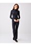 Black Slim Fit High Neck Long Sleeve Knitted Blouse - 2