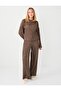 Coffee Melange Relaxed Fit Boat Neck Long Sleeve Knitted Blouse - 2