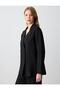 Black 100% Linen Straight Cut Shirt Collar Long Sleeve Woven Jacket - 3