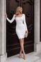 White Square Neck Puffy Sleeve Ribbed Knit Dress 581280 - 2