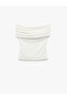 Crepe Fabric Drape Detailed Strapless Blouse - 4