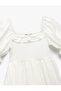 Short Sleeve Square Neck Balloon Sleeve Midi Dress - 3
