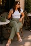Women's Summer Khaki Synthetic Linen Look High Waist Narrow Leg Lace-Up Plus Size Mom Pants - 4