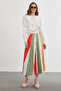 Pleated Color Blocked Green Skirt 0145