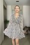 Snake Patterned Lined Tulle Dress with Ruffle Detail and Tieable Waist - 5