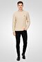Men Crew Neck Crochet Long Sleeves Sweater, Beige - 2