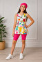Girl's Top, Cap, Tights 3-Piece Abstract Patterned Semi-Hijab Sea Pool Swimsuit Set