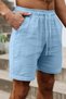 Ghassy Co. Men's 100% Cotton Muslin Linen Comfortable Casual Vacation Shorts with Pockets and Lace-Up Detail
