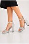 Silver Platform Heeled Women's Sandals Ankle Strap Evening Dress Shoes Vi̇d02002