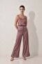 Rose Dried Satin Comfortable Cut Pants with Pocket and Leg Details - 2