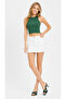 Hunter Green Ribbed Halter Collar Knitted Crop Tank Top