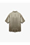 Short Sleeve Satin Shirt with Flap Pocket Detail - 4