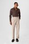 Beige Buckle Detailed Pleated High Waist Men's Trousers - 2