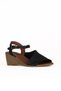 Black Leather Women's Wedge Heeled Sandals 01We4000 - 2