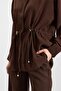 Waist Gathered Casual Model Shirt Brown 9413 - 7
