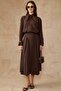 Scarf Collar Shirt Skirt Modal Double Set Brown 9460-Tk