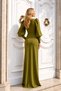 Balloon Sleeve Slit Detail Crepe Stretch Fabric Long Evening Dress Pistachio Green 581913 - 2
