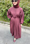 Burgundy Buttoned Waist Drawstring Dress - 3