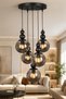 Snowman 5-Piece Ceiling Mounted Pendant Lamp Chandelier Black Smoked Globe Living Room Chandelier Kitchen Glass Chandelier ✨   Modern Chandelier Models Lighting Ceiling Lighting Living Room Chandelier Metal Body