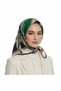 100% twill silk geometric pattern black - emerald green colored 90x90 scarf sewing method: hand stitching - 3