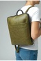 Genuine Calfskin Unisex Backpack with Zippered Sides and Gussets, Olive, Olive Green, Square Design, Real Leather Bag - 6