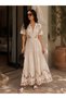 Bohemian Beige Dress with Embroidery Detail and Elastic Waist - 3