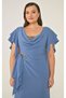 Women's Short Moving Sleeve Degaje Neckline Waist Corner and Chest Stone Print Indigo Evening Dress & Homecoming - 3