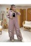 Shirt with Side Slits, Long Tunic with Side Pockets, Elastic Waist, Lace-Up Pants, Two-Piece Set - 3