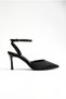 Women's Black Satin Ankle Strap Pointed Toe Stiletto Heeled Shoes Ankle Strap Stiletto Classic Heeled Style - 4